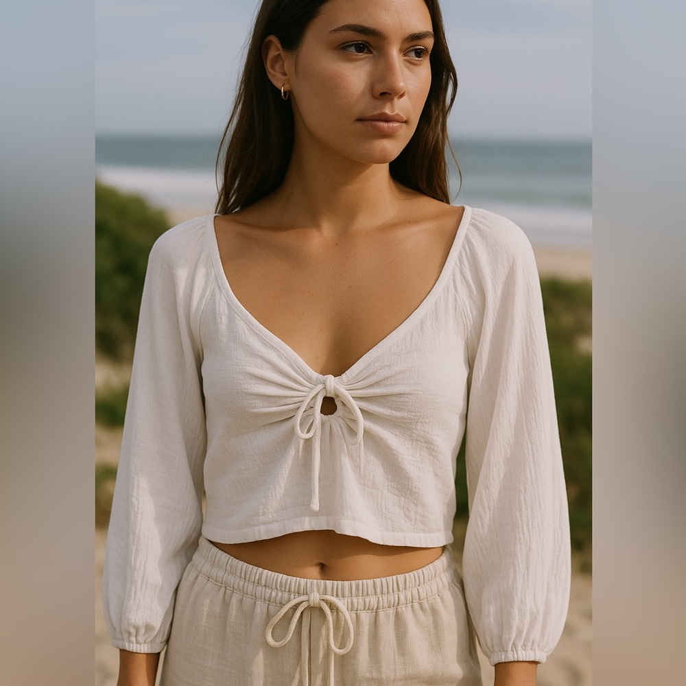 O’Neill White Peasant Crop Top Blouse – Women’s Medium Gauzy